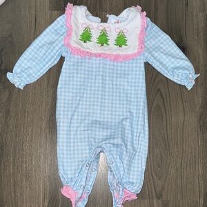 Baby Blue Gingham Christmas Romper